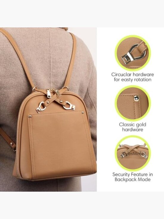 Vegan Leather Convertible Backpack Purse With Gold Hardware